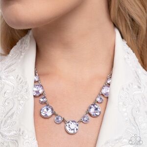 Purple rheistones silver tone Necklace with earrings set - Paparazzi 18"+3"